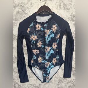 Shein one piece swim top long sleeve Navy Floral Size 160